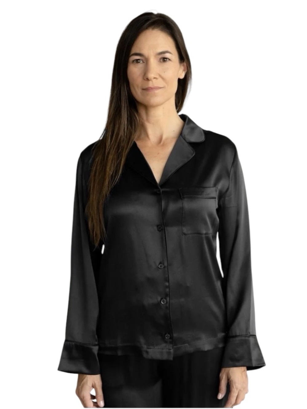 Cozy Earth Serenity Silk Long Sleeve Pajama Top XS Black 100% Mulberry Silk